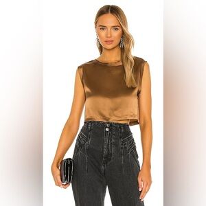Nonchalant Label Mel Blouse in Brown 100% Silk Crop Tank Size XS